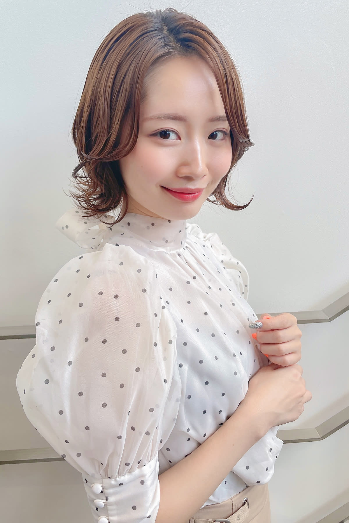 美容室アンジー 三田本店【ビヨウシツアンジーミタホンテン】のスタイル紹介。外ハネショートボブ