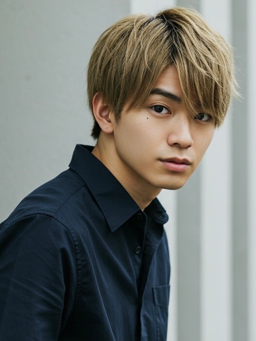 Men's hair Hui 代々木【メンズ ヘア フイ ヨヨギ】のスタイル紹介。フェザーパーマグレーブルーカラー刈り上げショートパンク