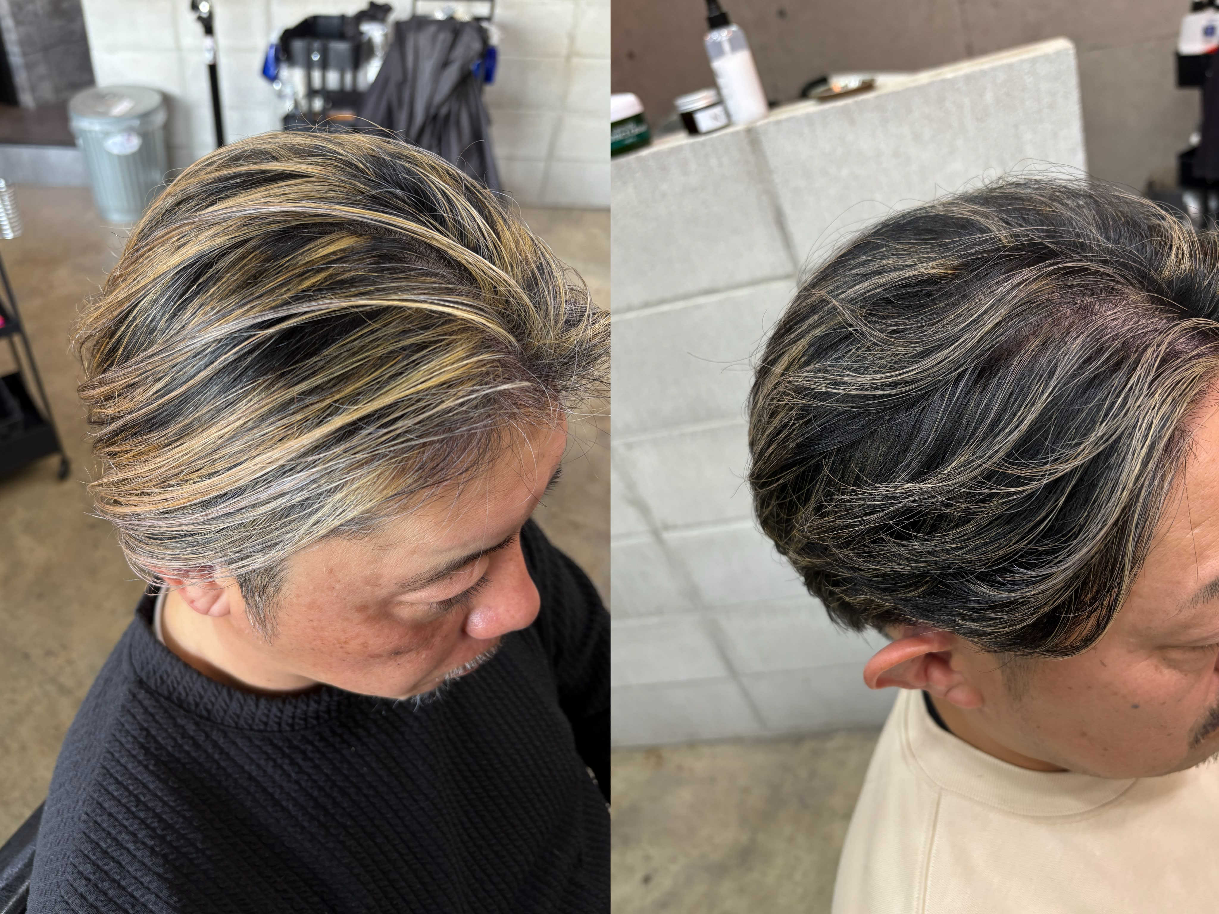 CREW【クルー】のスタイル紹介。メンズ白髪ぼかしハイライト