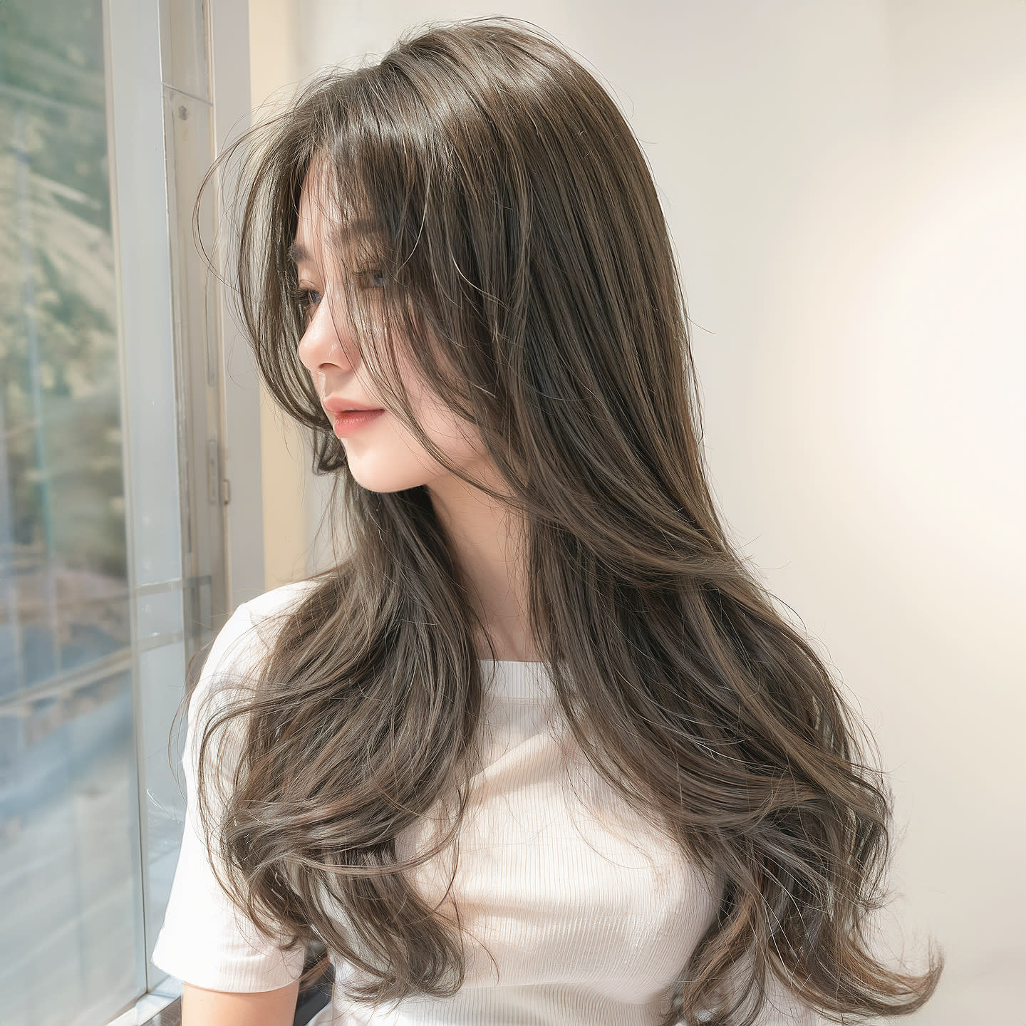 roka 髪質改善/縮毛矯正/韓国レイヤー【ロカ カミシツカイゼン シュクモウキョウセイ カンコクレイヤー】のスタイル紹介。韓国/髪質改善/レイヤーカット/オリーブグレージュ/縮毛矯正