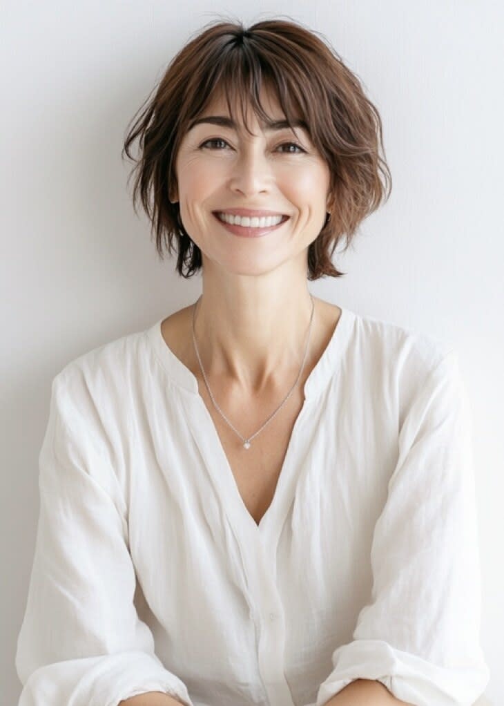 AVANCE. PRODUCED by EGAO大阪梅田店【アヴァンス プロデュース バイ エガオ オオサカウメダテン】のスタイル紹介。ショートウルフカット＋ふんわりパーマ【40代50代髪型】