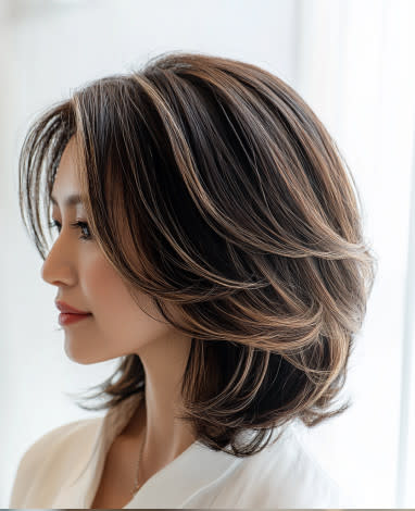 flag【フラッグ】のスタイル紹介。ミディアム（白髪ぼかしハイライト）