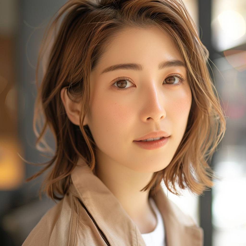 N+lita 近鉄八尾【エヌプラスリタ キンテツヤオ】【エヌプラスリタ キンテツヤオ】のスタイル紹介。ボブウルフ　柔らかベージュ