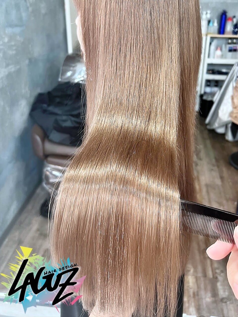 LAGUZ 茅ヶ崎 髪質改善 ヘアアレンジ【ラグズ チガサキ カミシツカイゼン ヘアアレンジ】のスタイル紹介。スペシャルケアブリーチ ミルクベージュ×特濃リンゴ幹細胞tr