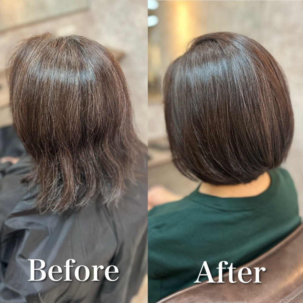 F.U.N 竹ノ塚店【ファン】【ファン タケノツカテン】のスタイル紹介。白髪ぼかし(ボブ)白髪キレイにマイナス10歳