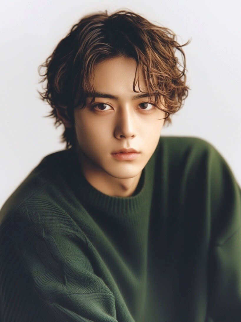 Hair salon for Men idea【ヘアーサロンフォーメンイデア】のスタイル紹介。センターパート ツイストスパイラルパーマ ブラウン【札幌】