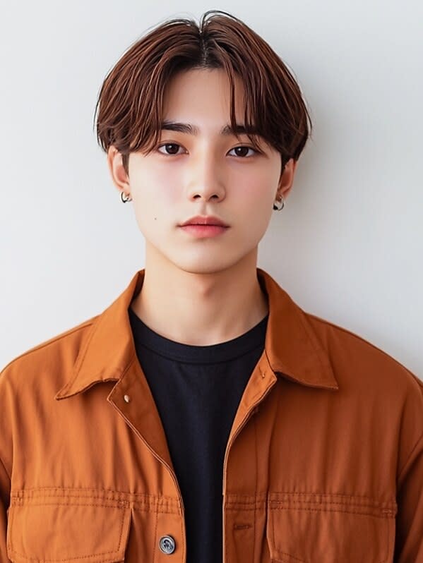 全室完全個室Men's hair salon STELLA【メンズヘアーサロンステラ】のスタイル紹介。センターパート マッシュ ベージュカラー カルマパーマ